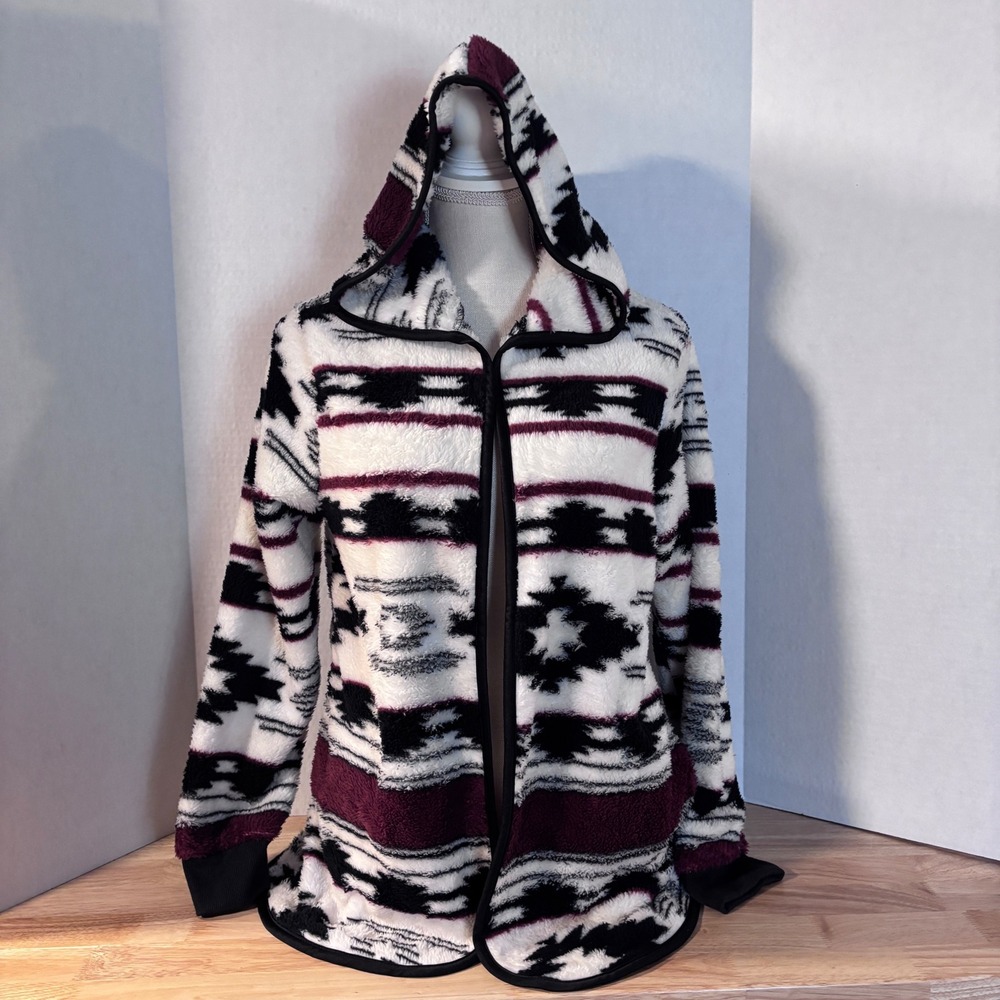 Knapp Studio‎ Womens Large New Cozy Sherpa Fleece Hooded Jacket Southwestern